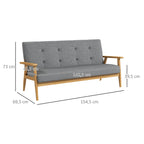 Canapé 3 places 154,5, canapé scandinave avec dossier capitonné, assise rembourrée et accoudoirs, gris-2
