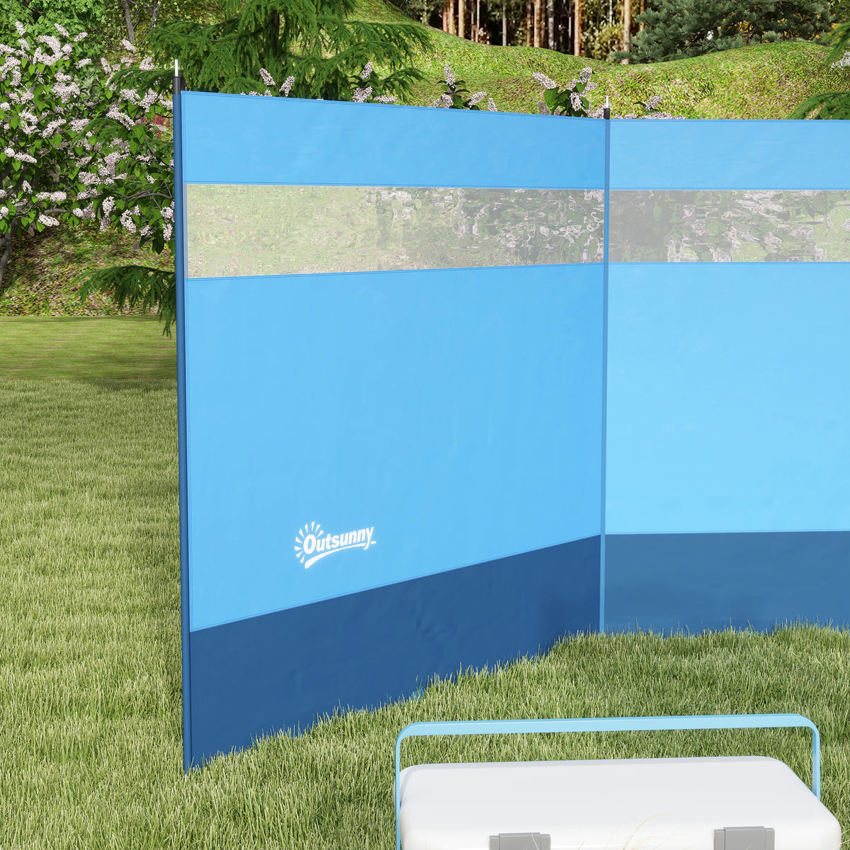 Paravent brise-vent de camping portable pliable avec sac de transport et poteaux en acier dim. 440 cm x 140 cm bleu-7