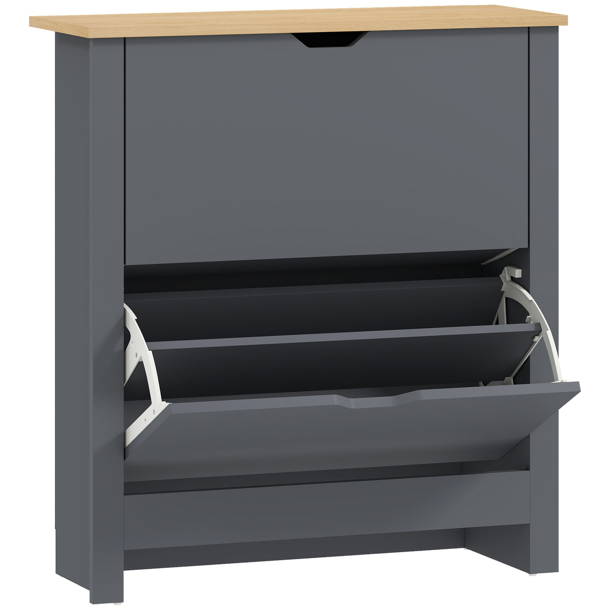 Meuble à chaussures 12 paires, armoire à chaussures étroite avec 2 tiroirs rabattables et étagères réglables, gris foncé-0