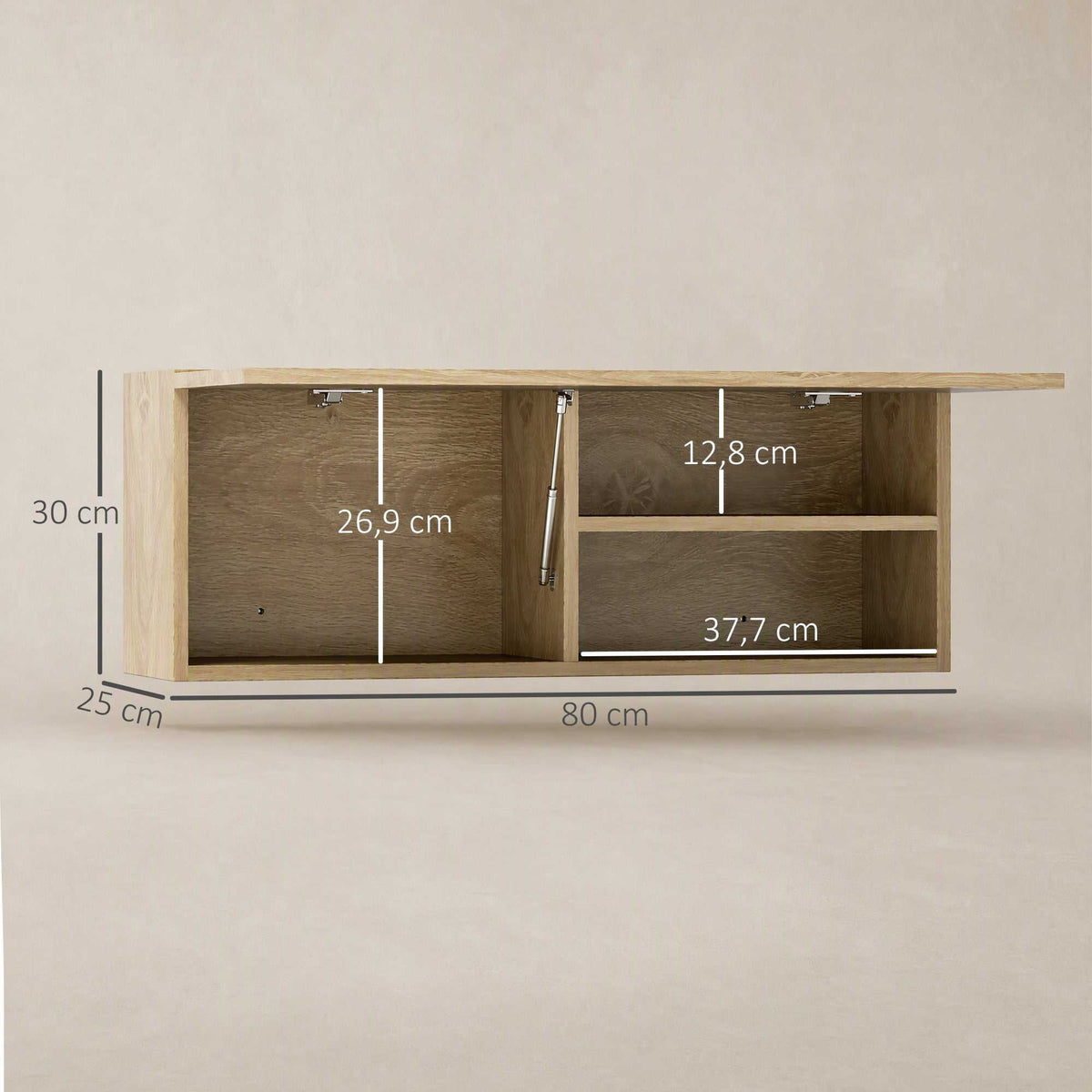 Armoire murale de salle de bain, meuble de rangement suspendu avec porte à charnières, 80 x 25 x 30 cm, bois naturel-2