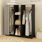 Armoire penderie Meuble de Rangement Mobile 6 roulettes 120L x 40l x 128H cm en bois Noir-8