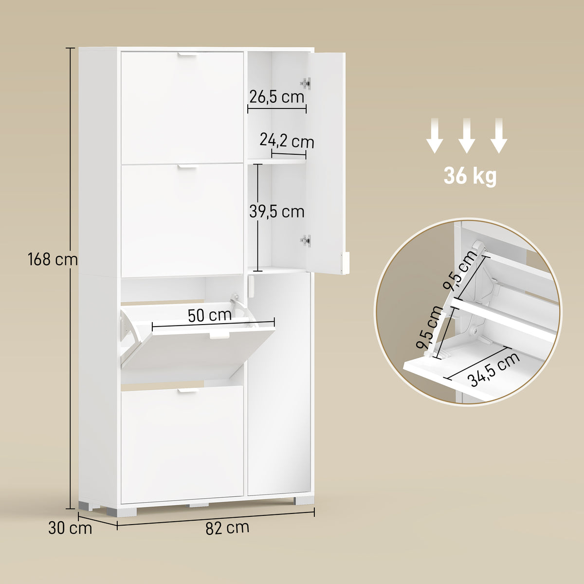 Meuble à chaussures 16 paires armoire à chaussures 4 tiroirs rabattables 2 portes en miroir étagères réglables blanc-2