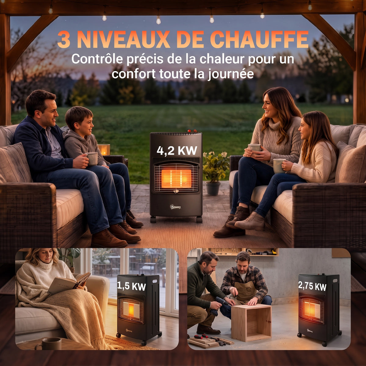 Chauffage au Gaz Poêle à Gaz 4200W Infrarouge Pliable 3 Puissances Système ODS Anti-Basculement Housse 46x42x75cm Noir-4