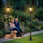 Lot de 2 Lampadaires Solaires 1,86 m pour Jardin, Lampes de Rue en Acier Inoxydable à Hauteur Réglable Noir-1