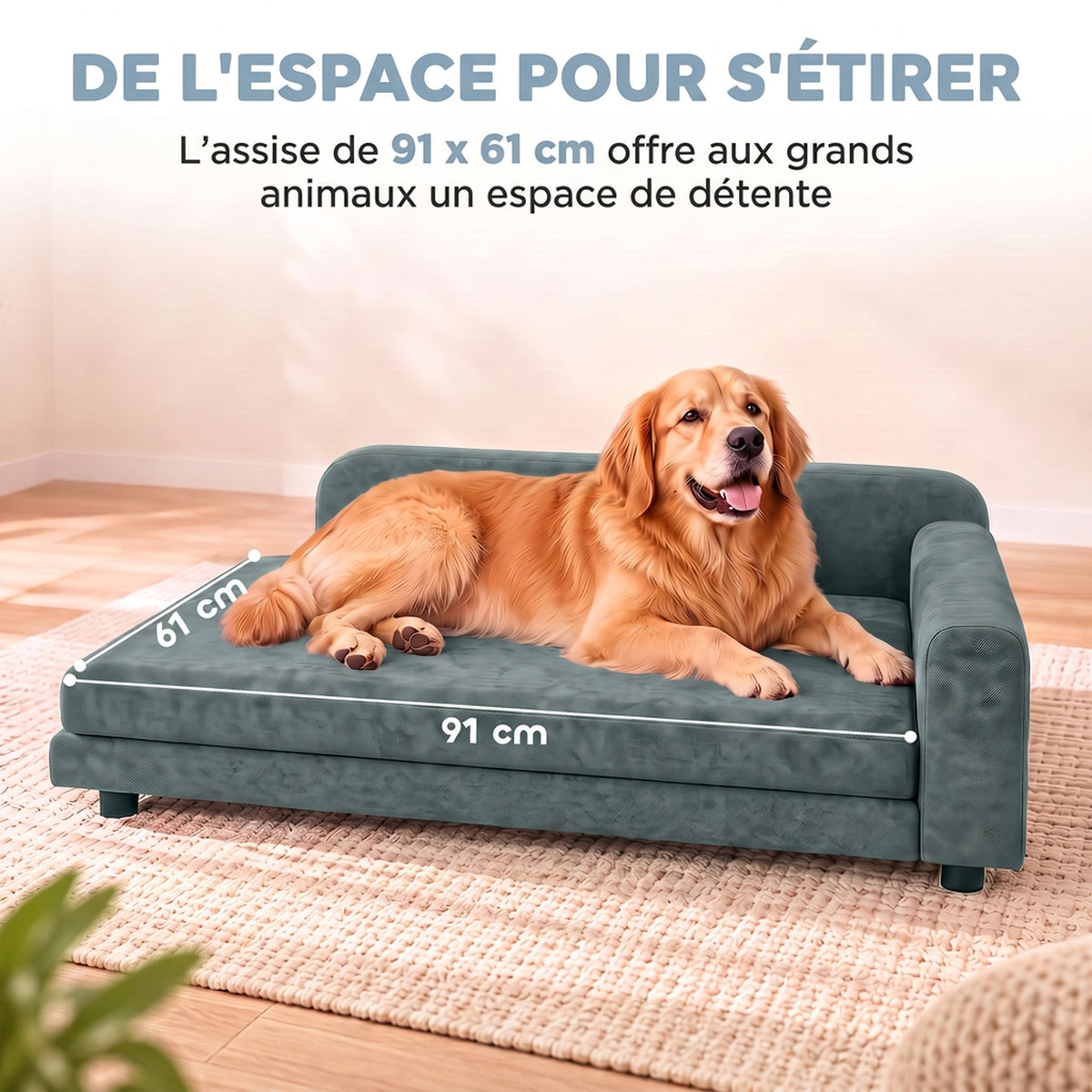 Canapé pour Chien Lit pour Chien Coussin Déhoussable Lavable Dossier Haut Accoudoirs Velours 101x66x34,5cm Gris-3