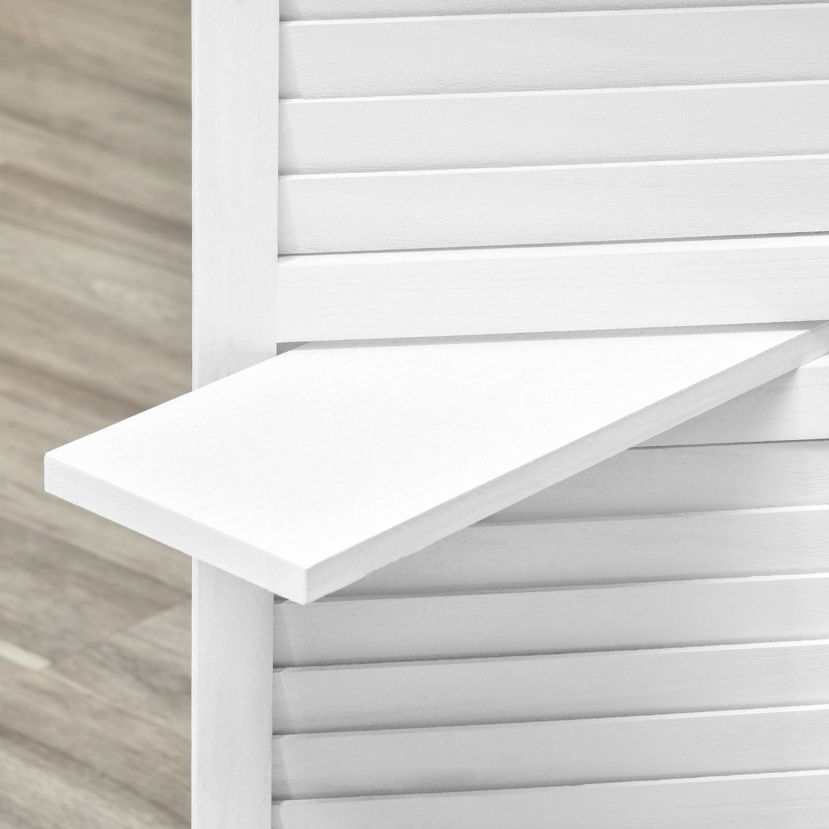 Paravent Intérieur en Bois 4 Panneaux 160 x 170 cm, Séparateur de Pièce Pliable avec 3 Étagères, Cloison de Séparation pour Salon, Chambre à Coucher, Maison, Blanc-7