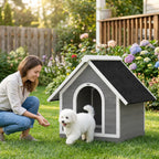 Niche pour Chien Extérieur Maison pour Chien Corps Entièrement Ouvrant pour Nettoyage Facile 84x101x86 cm Gris et Blanc-1