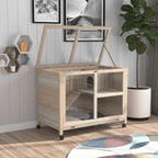 Cage à lapin clapier sur roulettes petit enclos animaux en bois massif 2 étages toit ouvrant plates-formes 91,5 x 53,3 x 73 cm bois naturel-9