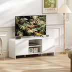 Meuble TV meuble télé pour téléviseur jusqu'à 55 pouces 2 portes 2 compartiments étagère réglable 110x35x45cm blanc-1