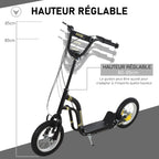 Trottinette enfants, grandes roues pneumatiques 12 pouce en caoutchouc, charge 100 kg, trottinette tout terrain avec double freins, hauteur réglable et béquille latérale, 5 à 12 ans, noir-3
