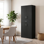 Buffet haut armoire de cuisine 4 portes 2 placards et 1 tiroir central hauteur 180 cm avec 2 étagères réglables noir-1