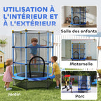Trampoline Enfant Ø 1,40 × 1,90H m Filet de sécurité Porte zipée Couvre-Ressorts 6 poteaux rembourrés Inclus Bleu-8