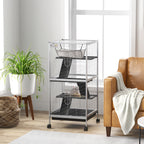 Cage pour Petits Animaux Portable à 4 Niveaux avec Roulettes, 2 Portes, 3 Rampes, Hamac et Plateau Amovible-1