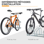 Râtelier 5 vélos range-vélos support de rangement pneu 65 mm sol ou mural pour VTT enfants BMX 145 x 33 x 27 cm acier argent-8