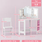 Coiffeuse enfant 2 en 1 avec tabouret miroir triptyque et lumières LED bicolores 93,6 x 48,5 x 111,5 cm blanc-2