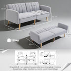 Canapé Convertible 2 Places Design scandinave Dossier inclinable 3 Positions Pieds Bois Tissu Aspect Lin Gris-2