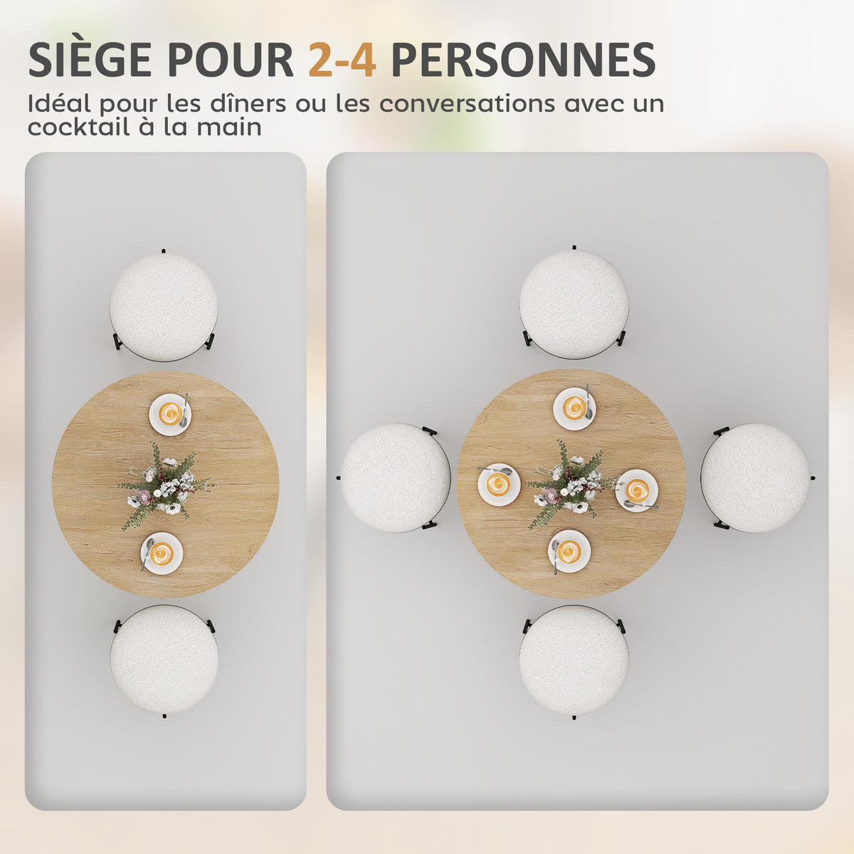 Table à manger ronde pour 2 personnes avec plateau aspect bois et piètement croisé en acier, blanc chêne-3