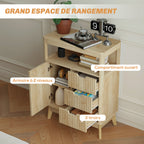 Buffet salon meuble de rangement avec placard à portes, étagère réglable et étagère ouvert, 60x30x81cm, bois naturel-4
