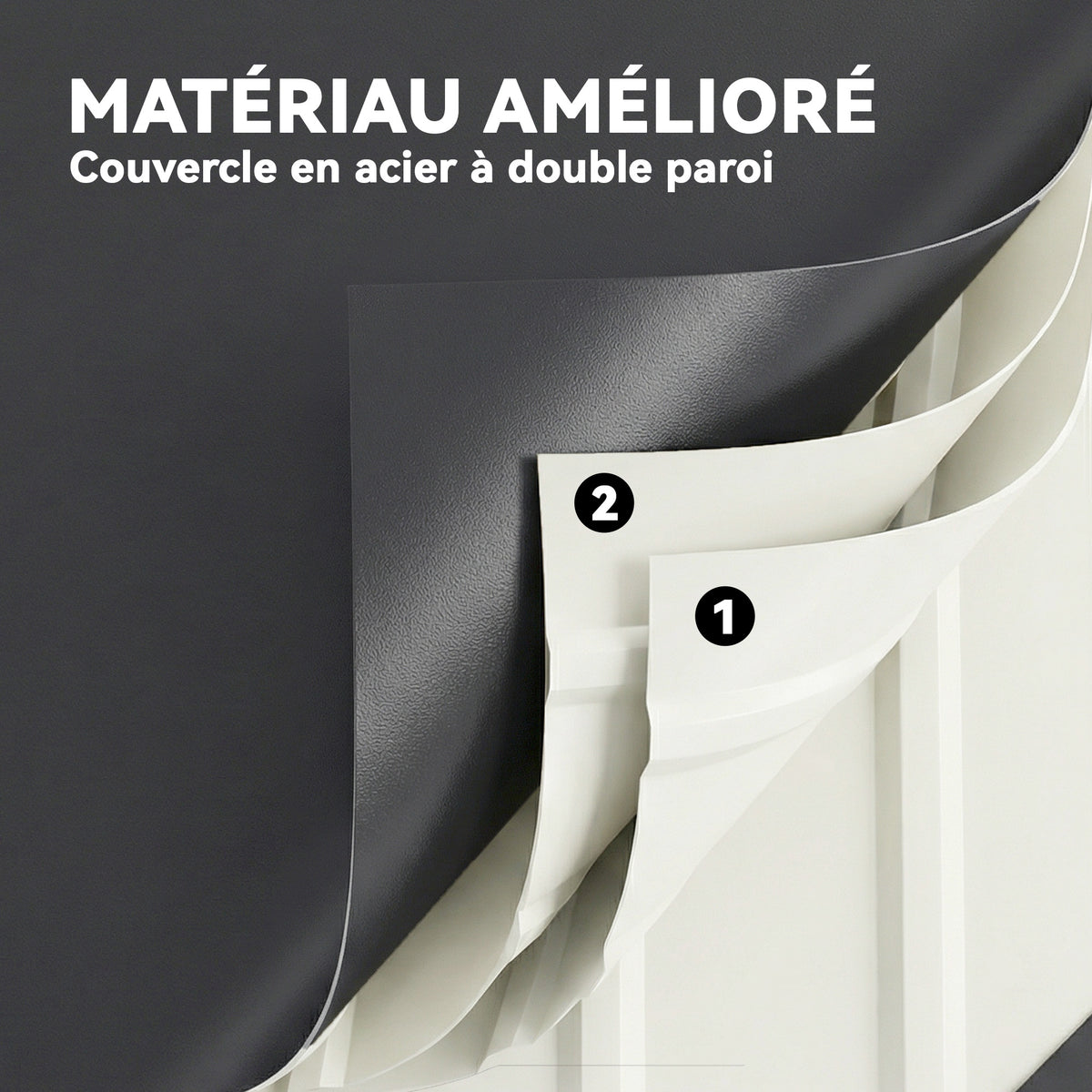 Coffre de rangement métal boîte de jardin 350L double vérins à gaz verrouillable pour coussins outils gris anthracite-6