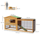 Clapier de sol cage à lapin niche supérieure avec rampe enclos extérieur porte verrouillable 150 x 52,5 x 68 cm jaune-2