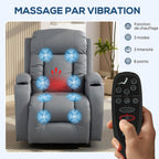 Fauteuil Inclinable de Massage et Chauffage, Fauteuil de Relaxation, Dossier Réglable, Pivotant, 82x99x103cm, Gris Clair-3