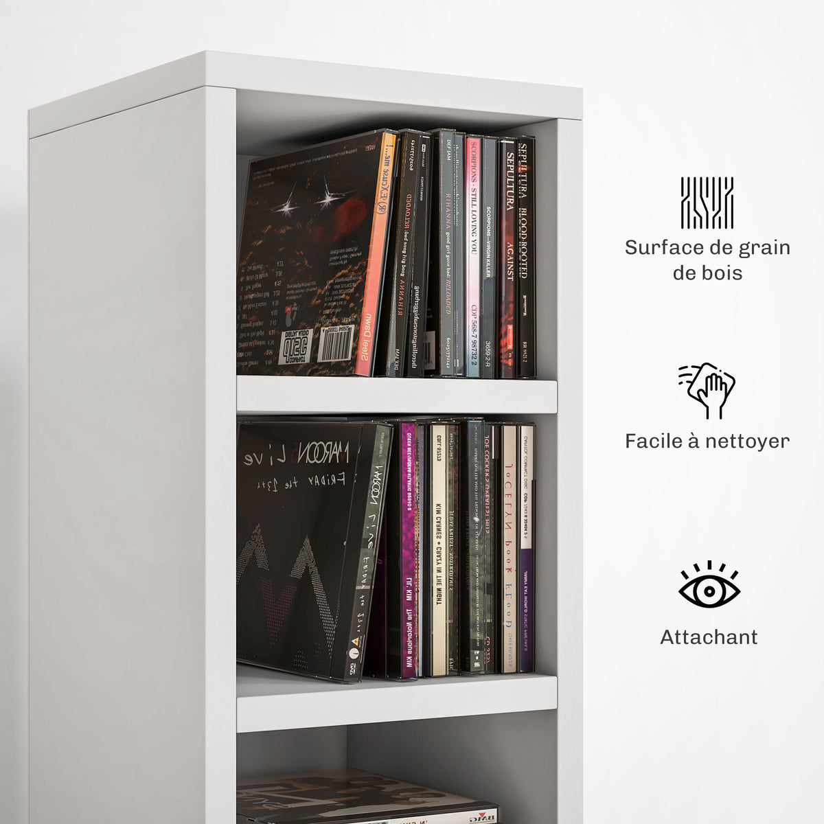 Rangements pour CD et DVD avec 12 compartiments, capacité max. 204 CD, 21 x 20 x 175 cm, blanc-4