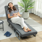 Fauteuil Convertible 1 Place, Fauteuil-Lit Pliable Rembourré en Lin avec Dossier Réglable, Oreiller, Gris Foncé-6