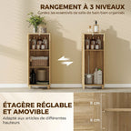 Meuble de Salle de Bain en Bois avec Étagère Réglable et Porte à Lamelles, Ouverture Pression, 34 x 23 x 84 cm, Naturel-4