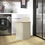 Panier à linge double pliable 80 L corbeille à linge sale avec couvercle, poignées rainurées, beige-1
