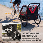 Remorque vélo enfant 2 en 1, poussette vélo bébé 2 places, guidon réglable, frein à main, ceinture de sécurité, rouge-6