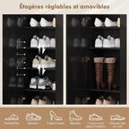 Meuble à chaussures 20 paires armoire à chaussures à haute brillance 5 niveaux étagères réglables 72x34x103cm noir-3