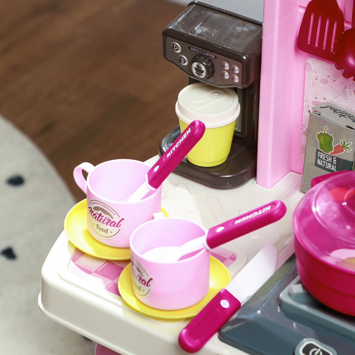 Cuisine enfant accessoires 33 PCS jouet d'imitation pour enfant dinette enfant 3-6 ans lumières et sons réalistes rose-9