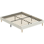Cadre de Lit 160 x 200 cm avec Sommier, Lit Double Rembourré en Velours Côtelé, Espace de Rangement Au-Dessous, Crème-0