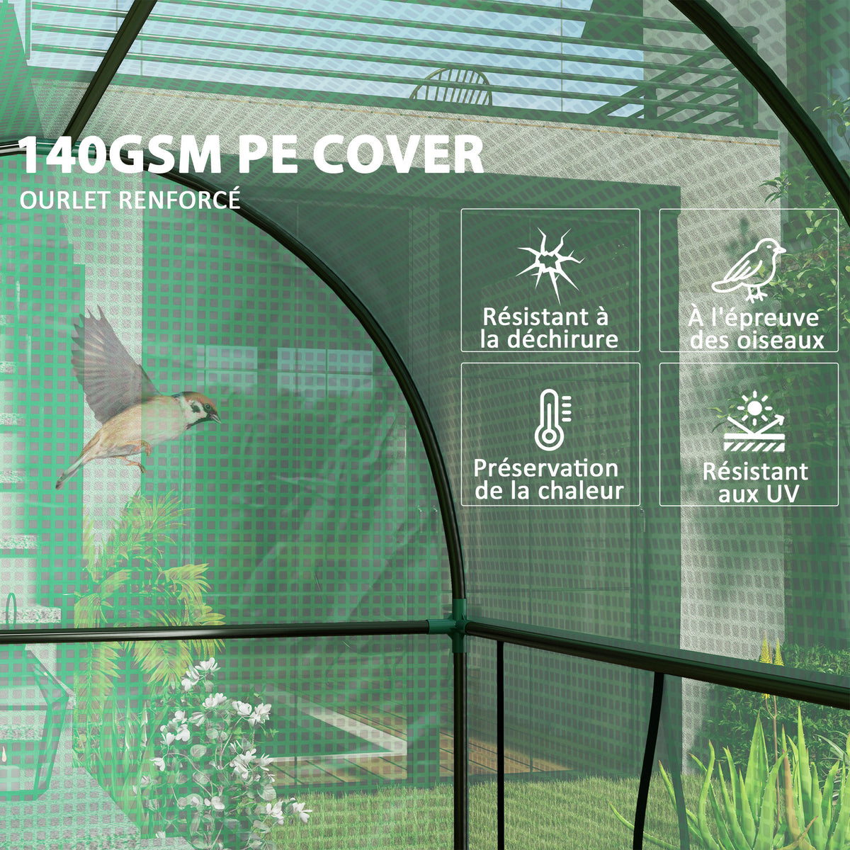 Serre de jardin 2 m² serre à tomates 2 portes zippées enroulables acier PE haute densité anti-UV 2 x 1 x 1,78 m vert-4