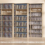 Meuble de rangement 1032 CDs / 594 DVDs, étagère multimédia, 24 compartiments et 18 étagères ajustables, chêne-3