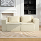 Canapé 3 places en velours côtelé, canapé rembourré, larges accoudoirs, 2 coussins, pas de montage, 202x90x76cm, beige-7