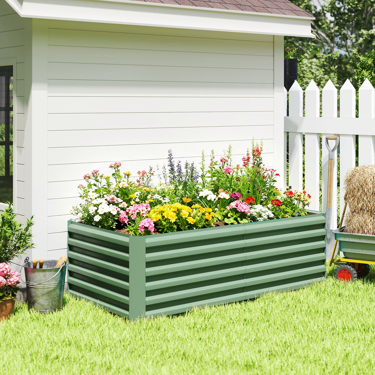Jardinière surélevée en acier galvanisé, lit de jardin avec fond ouvert, 180 x 90 x 57,5 cm, vert clair-7