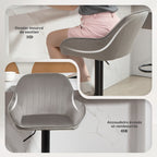 Lot de 2 tabourets de bar, chaises de bar en velours avec dossier, repose-pieds, hauteur réglable et pivotante gris-6