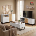 Table Basse Extensible avec Plateau Coulissant, Table de Salon avec Rangement Caché et Pieds en Acier, Blanc-7