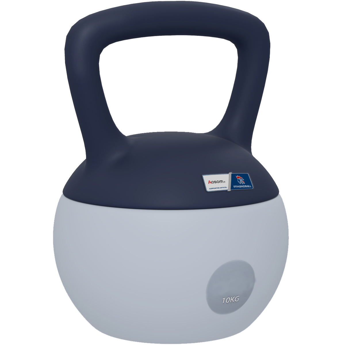 Kettlebell 10kg - Collaboration .fr x FFHandball - haltère avec poignée antidérapante, gris et bleu-0