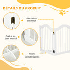 Barrière de sécurité chien barrière modulable pliable pour animaux de compagnie avec pied de support MDF bois massif 154,5 x 61 cm blanc-5
