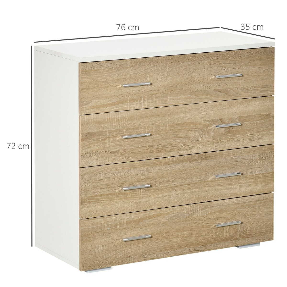 Commode Meuble de Rangement Style Contemporain 4 tiroirs 76 x 35 x 72 cm Blanc et Couleur Bois-2