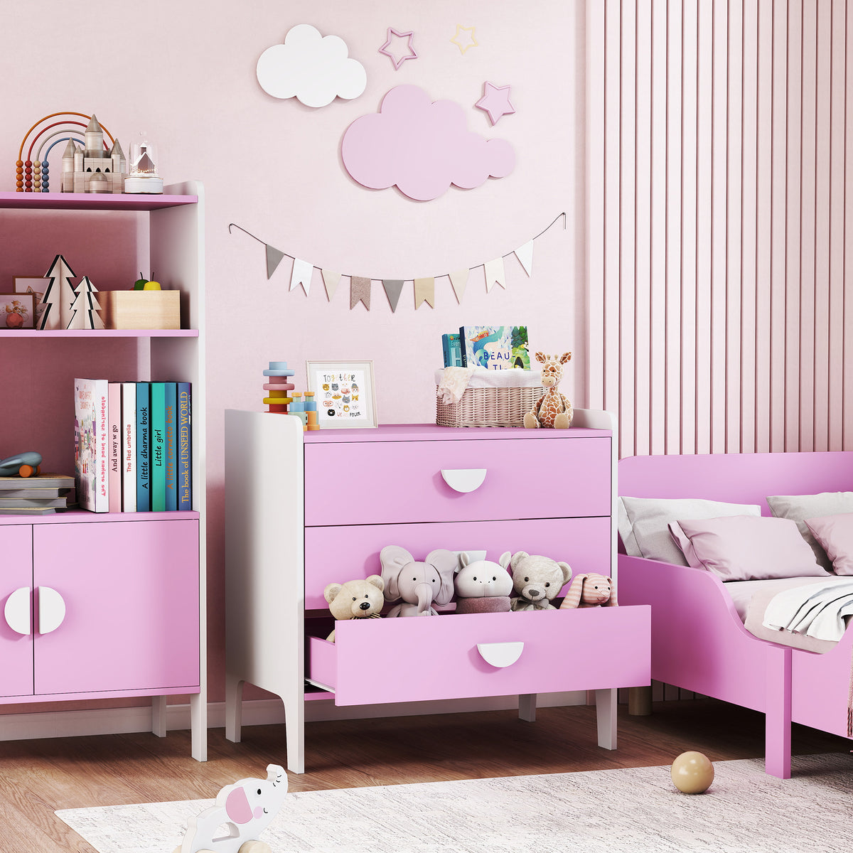 Commode pour enfants, commode rangement 3 tiroirs pour chambre d'enfant, crèche, salle de jeux, 60 x 40 x 60 cm, rose-1