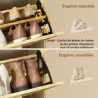 Meuble à chaussures 18 paires, armoire à chaussures étroite avec 3 tiroirs rabattables, étagères réglables, chêne-5