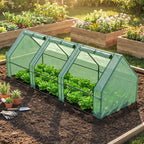 Mini Serre de Jardin mini serre tunnel 270L x 90l x 90H cm toit pointu Acier PE Haute densité 140 g/m² Anti-UV 3 fenêtres avec Zip enroulables Vert-1