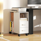 Support d'imprimante, meuble de rangement sur roulettes avec tiroirs, étagère réglable et compartiment ouvert, blanc-6
