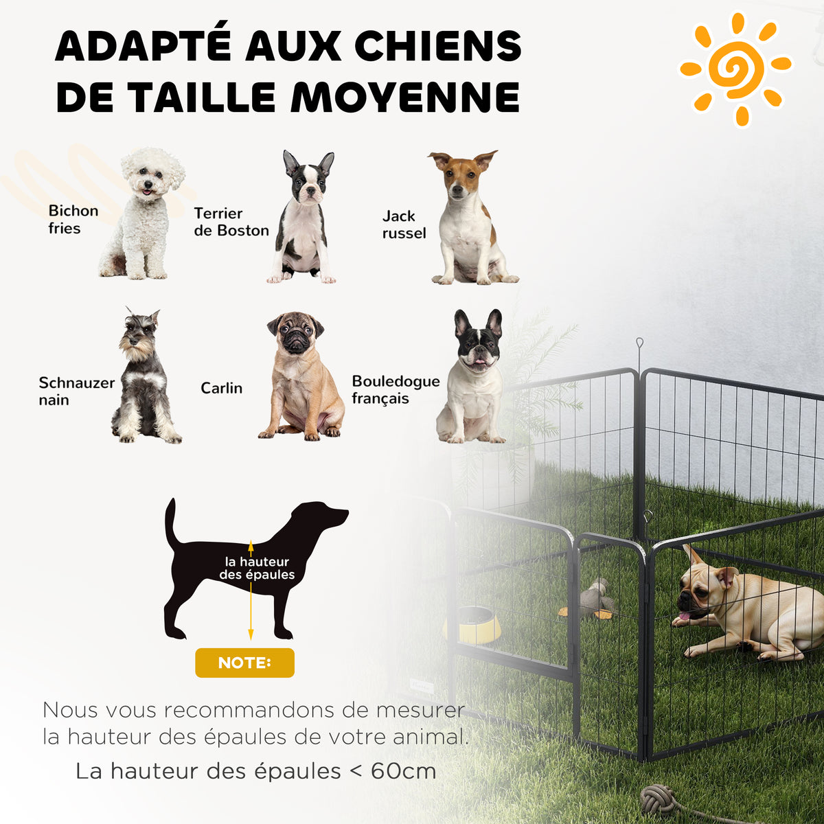 Parc pour chien, enclos chien 6 panneaux modulable et pliable, portable en acier avec porte 80 x 60 gris-6