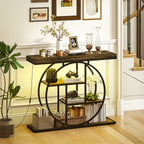 Console meuble avec éclairage LED 100 cm, table console à 4 niveaux avec étagères ouvertes, marron rustique et noir-8