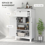 Meuble de salle de bain avec tiroir et étagères réglables, armoire de rangement sur pied, hauteur 102,5 cm, blanc-4