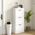 Meuble à chaussures, 3 portes abattants 15 paires, étagères réglables, pour entrée, couloir, 54 x 24 x 117,5 cm, blanc-9